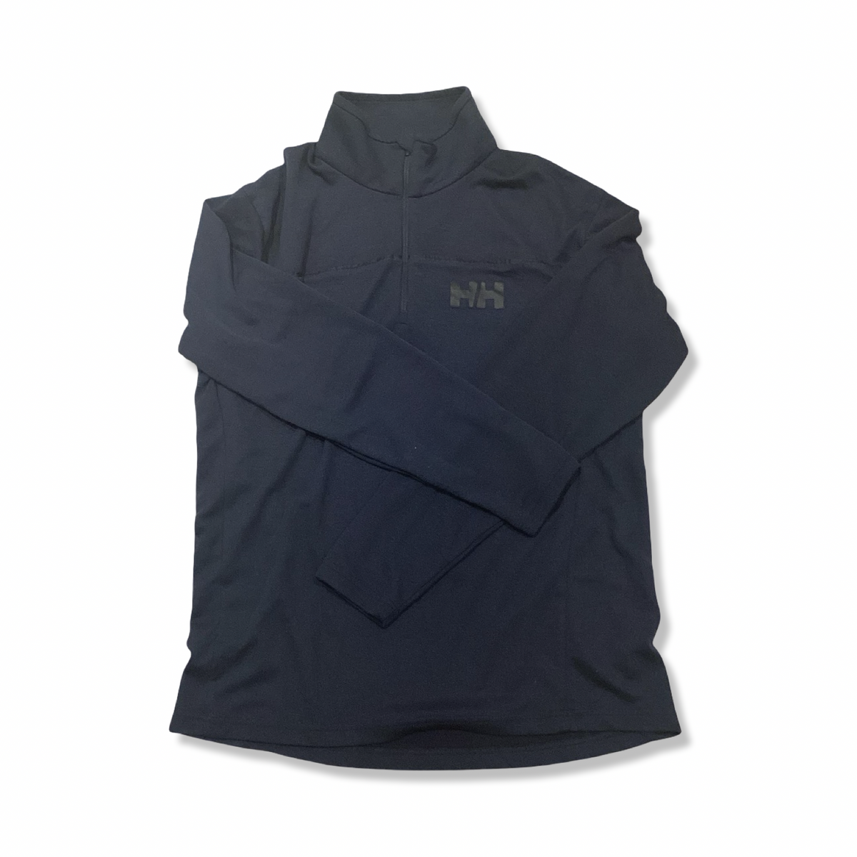 Blå underställströja från Helly Hansen för herr med hög krage, fotograferad framifrån mot en vit bakgrund.