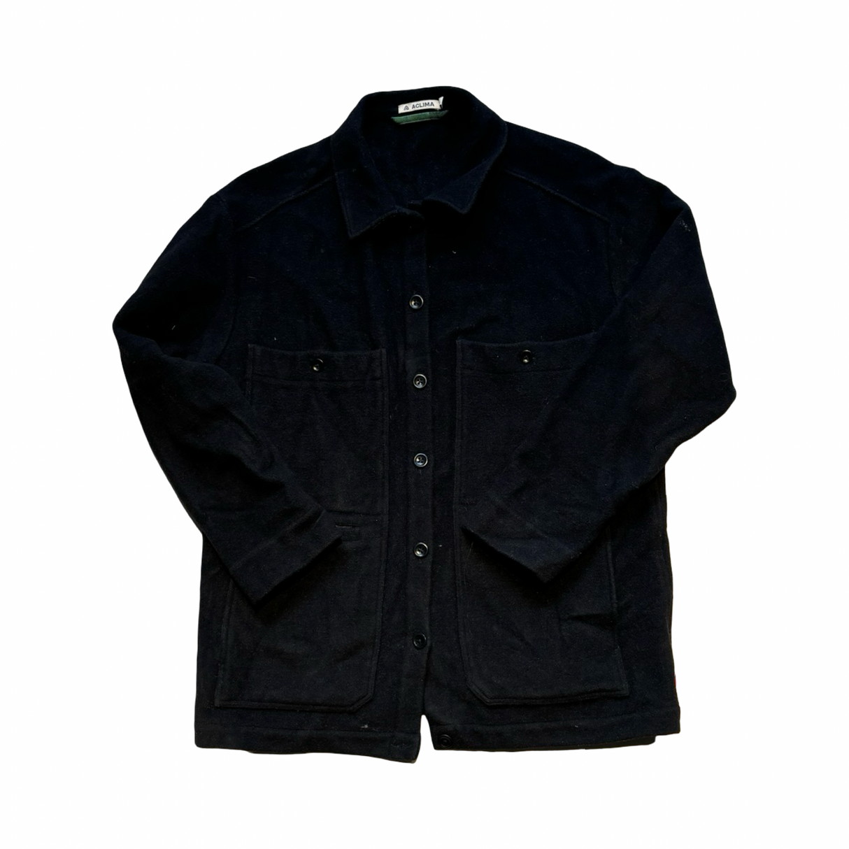 Funktionsjacka Aclima Reborn Lumber J unisex i svart med knappar, fotograferad framifrån mot en vit bakgrund.