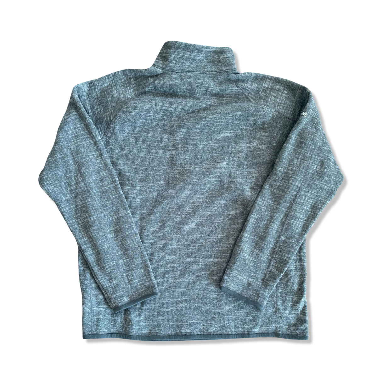Grå Patagonia Better Sweater fleecetröja för herr sedd bakifrån, med stickad yta och hög krage.