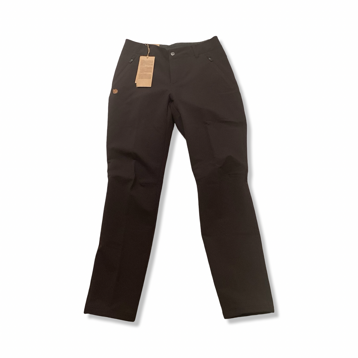 Bruna vandringsbyxor från Fjällräven modell Abisko winter stretch trousers för dam, fotograferade framifrån mot en vit bakgrund.