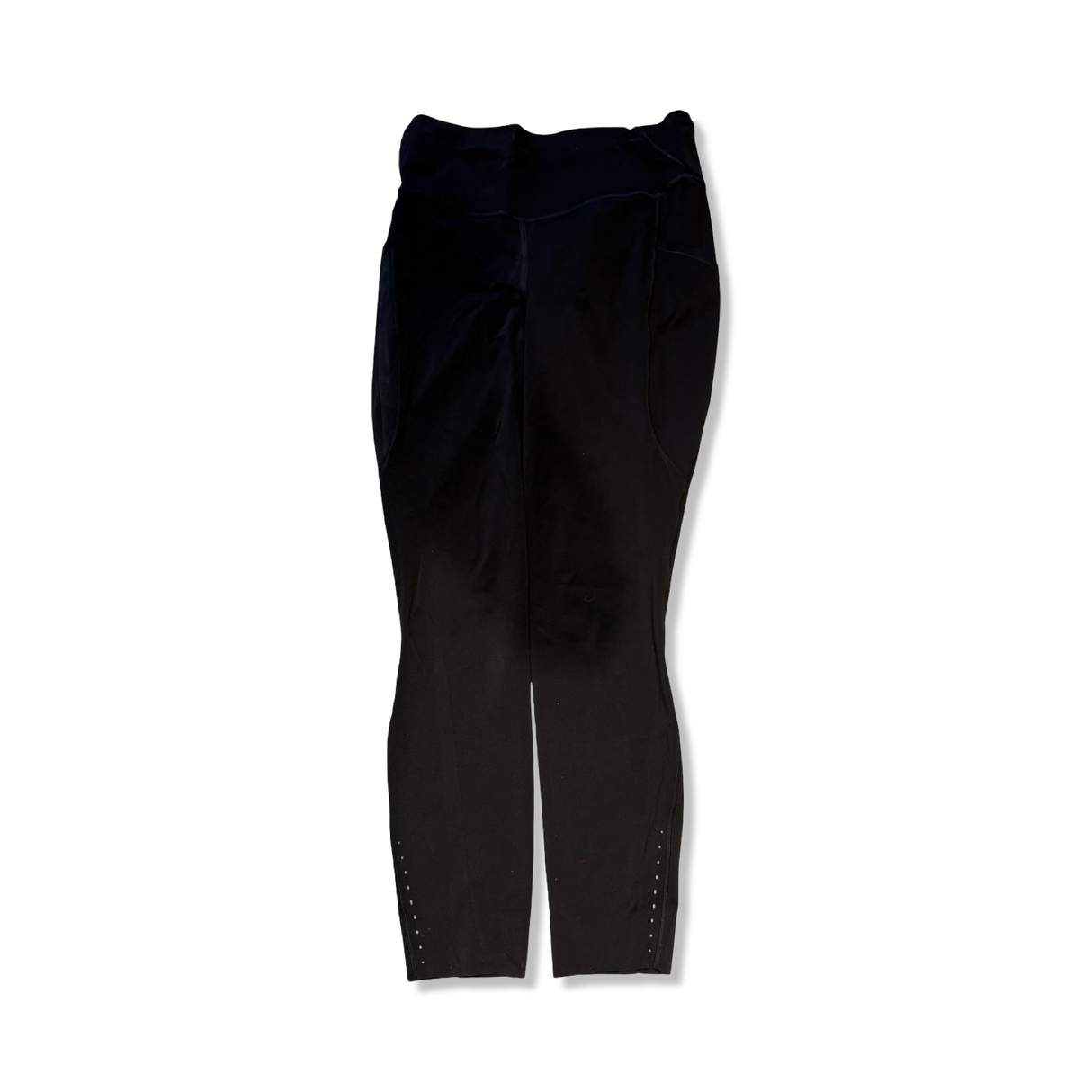 Träningstights Lululemon i svart, fotograferade framifrån mot en vit bakgrund.