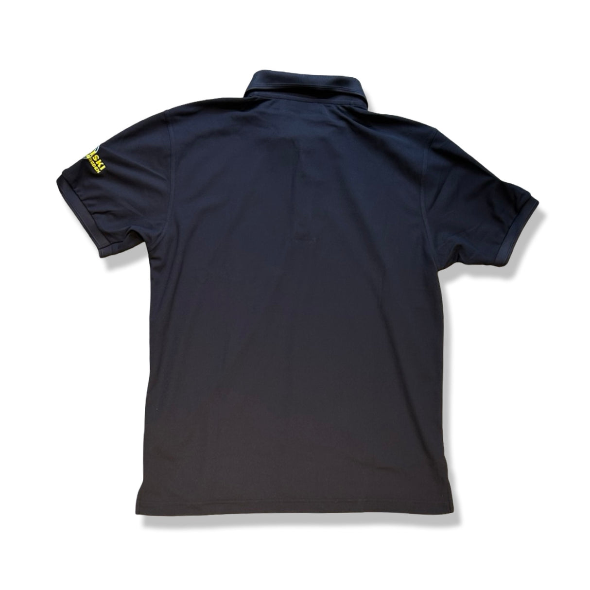 Baksidan av en mörkblå Fjällräven Crowley Pique Shirt för herr, fotograferad platt mot en vit bakgrund.