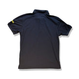 Baksidan av en mörkblå Fjällräven Crowley Pique Shirt för herr, fotograferad platt mot en vit bakgrund.