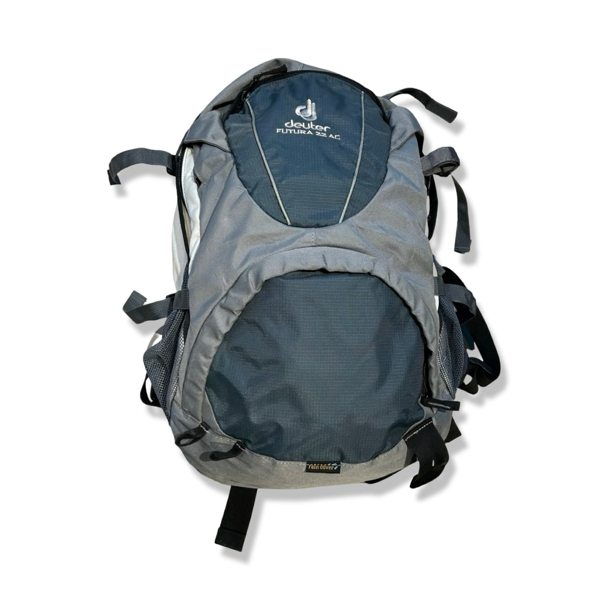 Grå och mörkblå ryggsäck Deuter Futura 22L AC unisex, fotograferad framifrån mot en vit bakgrund.