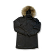 Svart Helly Hansen Dubliner Parka för herr med luva, fotograferad framifrån mot en vit bakgrund.
