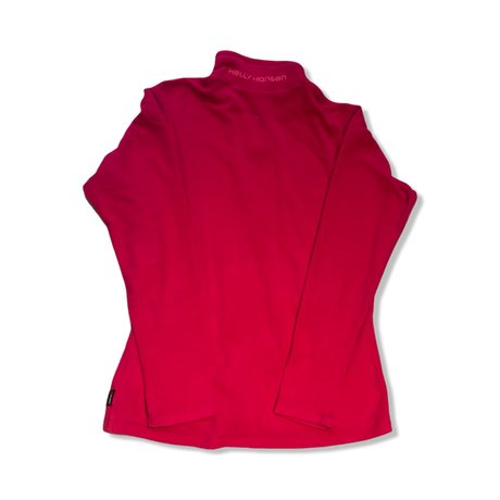 Rosa Helly Hansen fleecetröja för dam i XL, sedd bakifrån med broderad logotyp mot vit bakgrund.