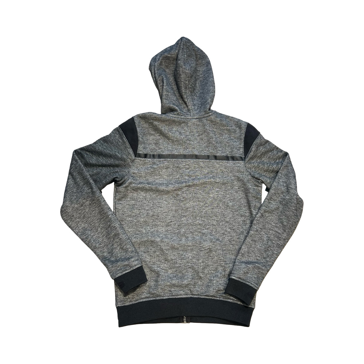 Baksidan av Timberland zip hoodie för unisex i gråmelerat med svarta detaljer.