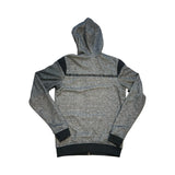 Baksidan av Timberland zip hoodie för unisex i gråmelerat med svarta detaljer.